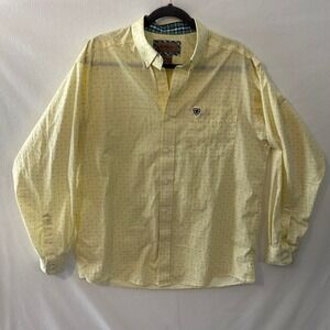 Ariat Mens Wrinkle Free Yellow Dotted Pattern Long‎ Sleeve Button Down Shirt L